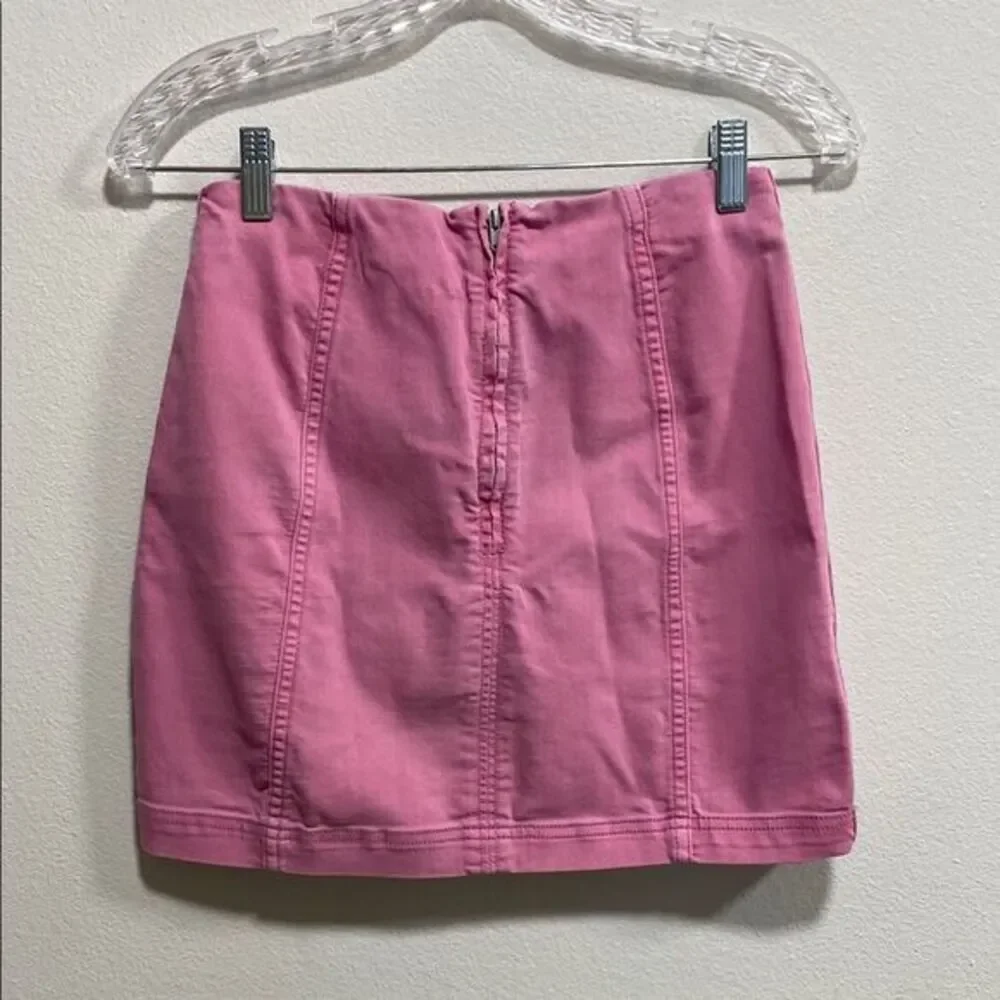 Free People Pink Seamed Mini Skirt‎ Size 4 Cotton Blend Bodycon - Picture 4 of 10
